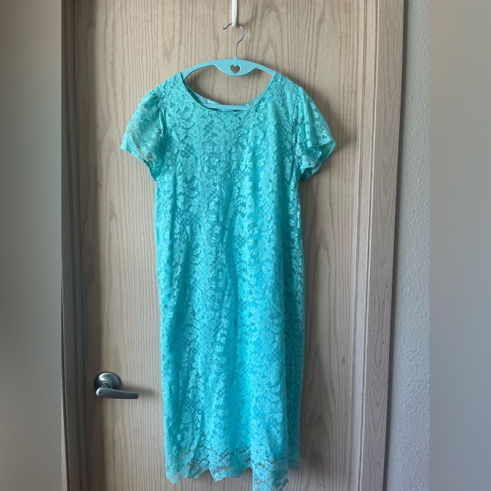 Children’s Place Turquoise Lace Cotton Sheath Adult Dress NWOT 💙
